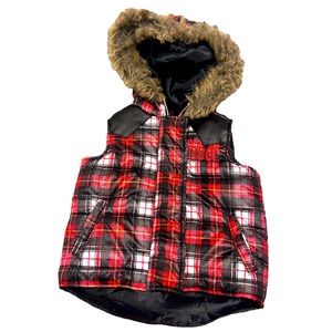 Coogi baby girl’s red plaid puffer vest size 24 Mo